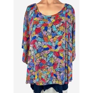 New Directions Poncho Size 2X Overlay Multi-Color Leaf Pattern Polyester